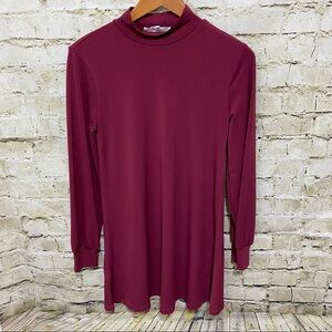 BCBG Wine Color Long Sleeve Mock Neck Shift Dress